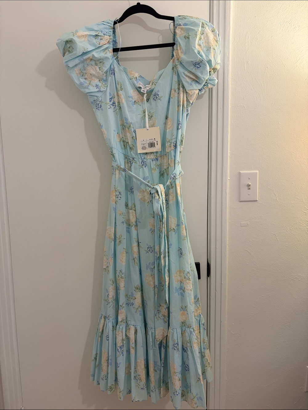 Love Shack Fancy Target Light Blue Floral Puff-Sleeve Midi Dress